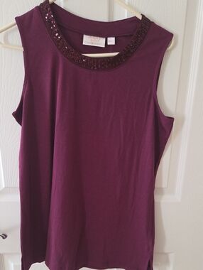 Burgundy Sleeveless Sequin-Trim Tank Top
